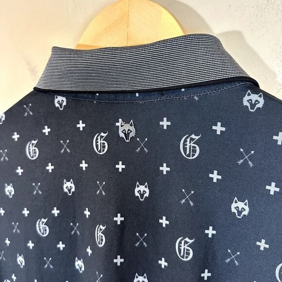 Greyson Lot of Two Black Wolf Pattern Purple Golf Polo Shirts Mens XL Read - Picture 4 of 11